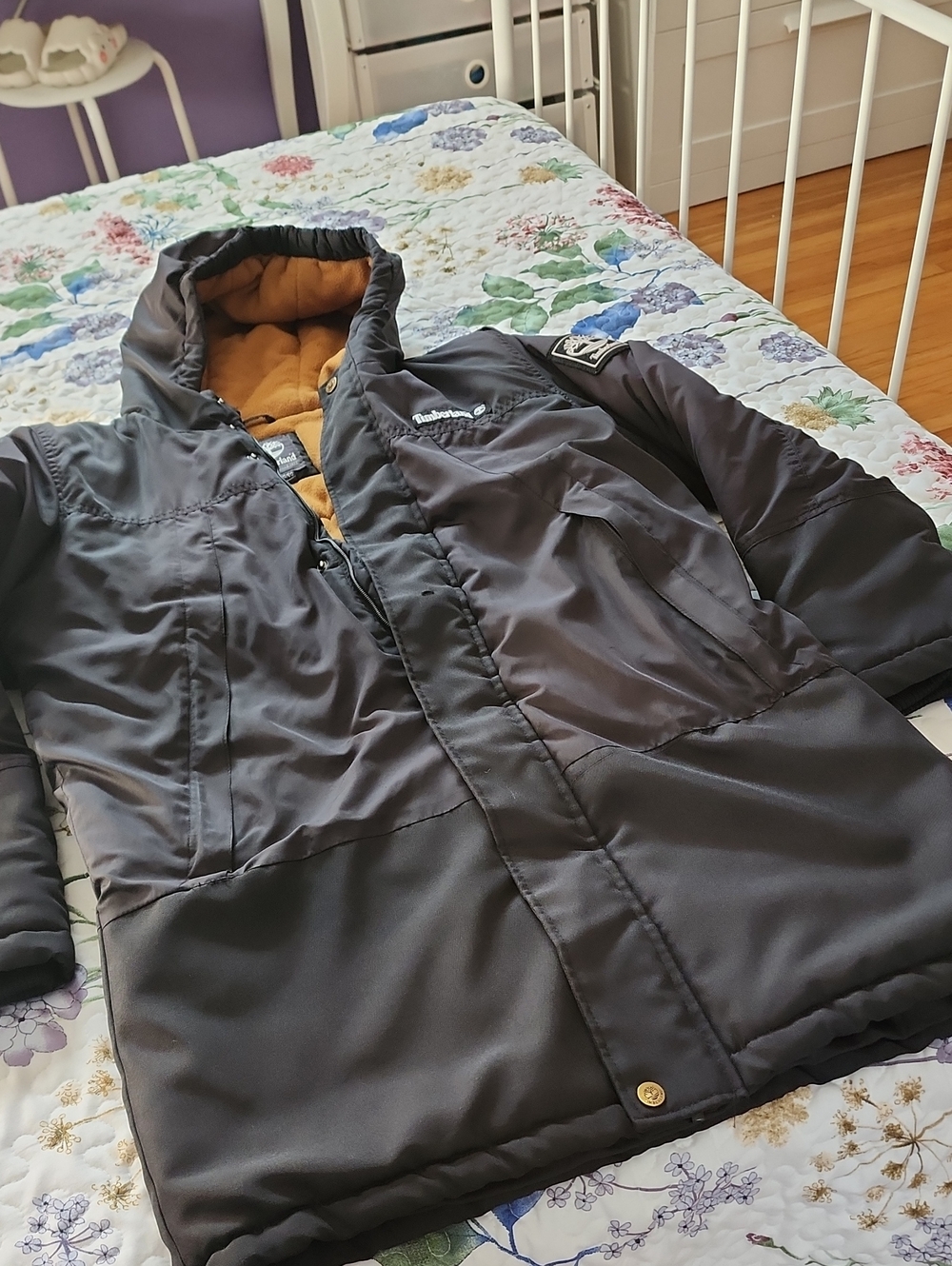 Insulated Teen’s Hooded Jacket - Black with Mustard Lining